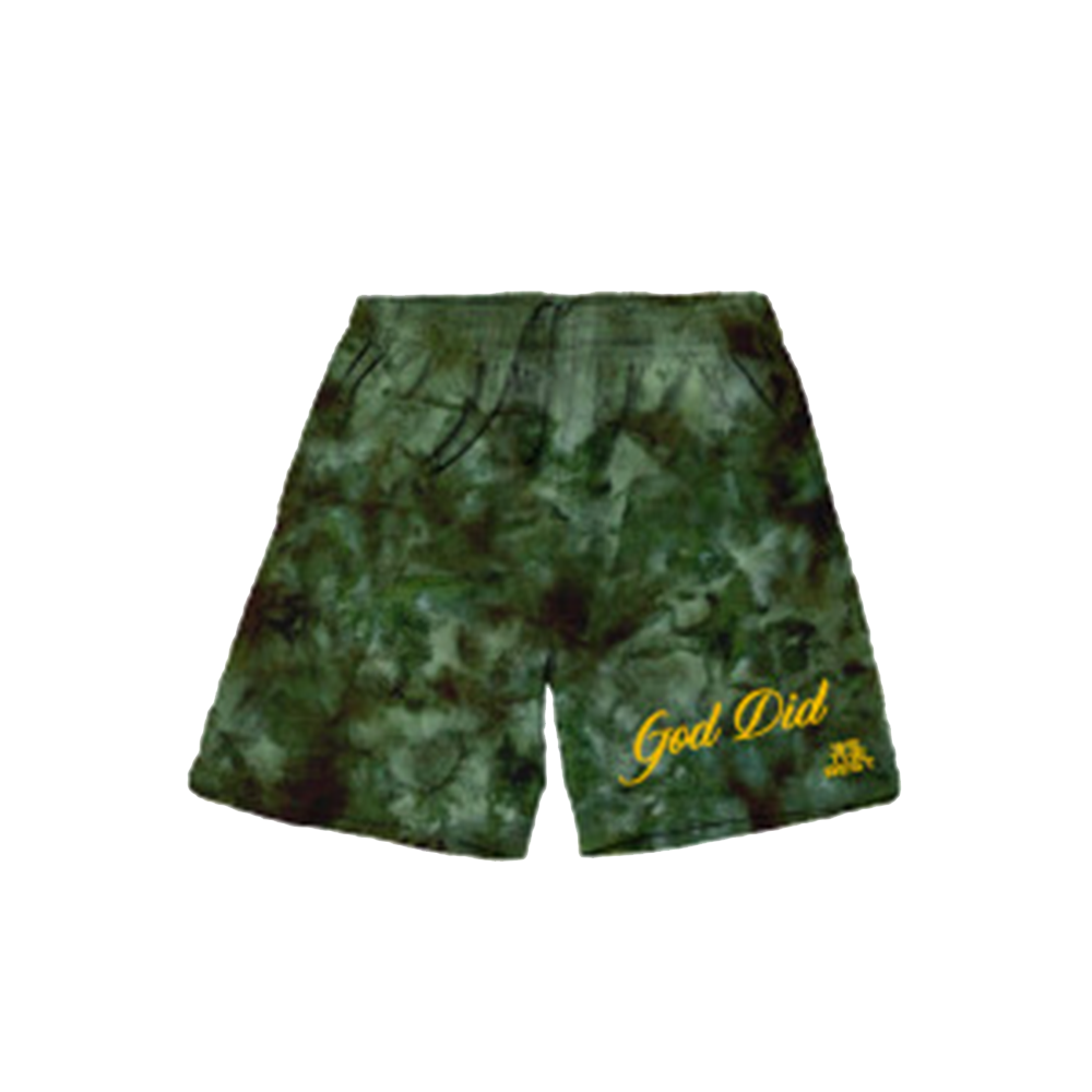 GOD DID FOREST TIE-DYE SHORTS