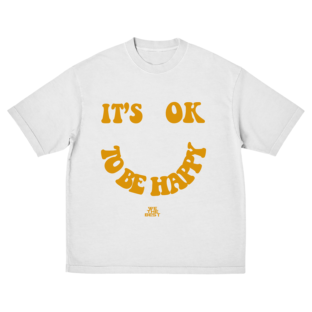 IT'S OK TO BE HAPPY WHITE SMILE TEE FRONT