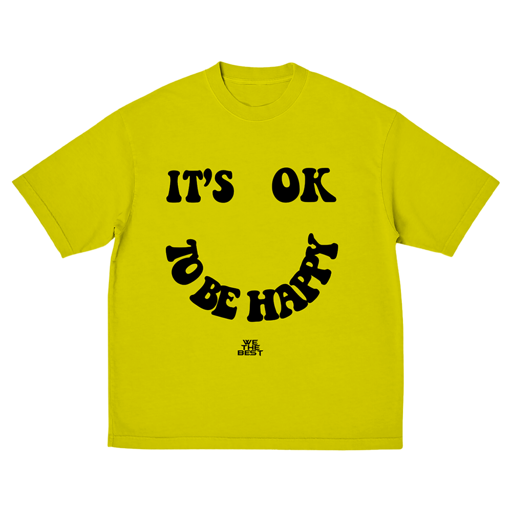 IT'S OK TO BE HAPPY YELLOW SMILE TEE FRONT